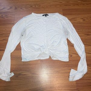 White Long Sleeve Knotted Tee